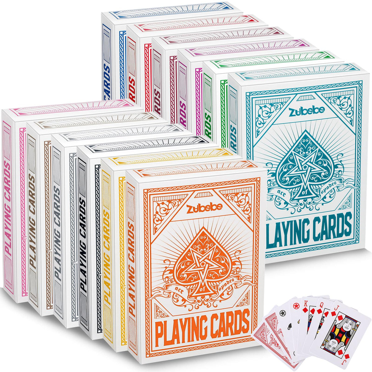 Zubebe 24-pack playing cards, front view, ideal for quick games on the go.