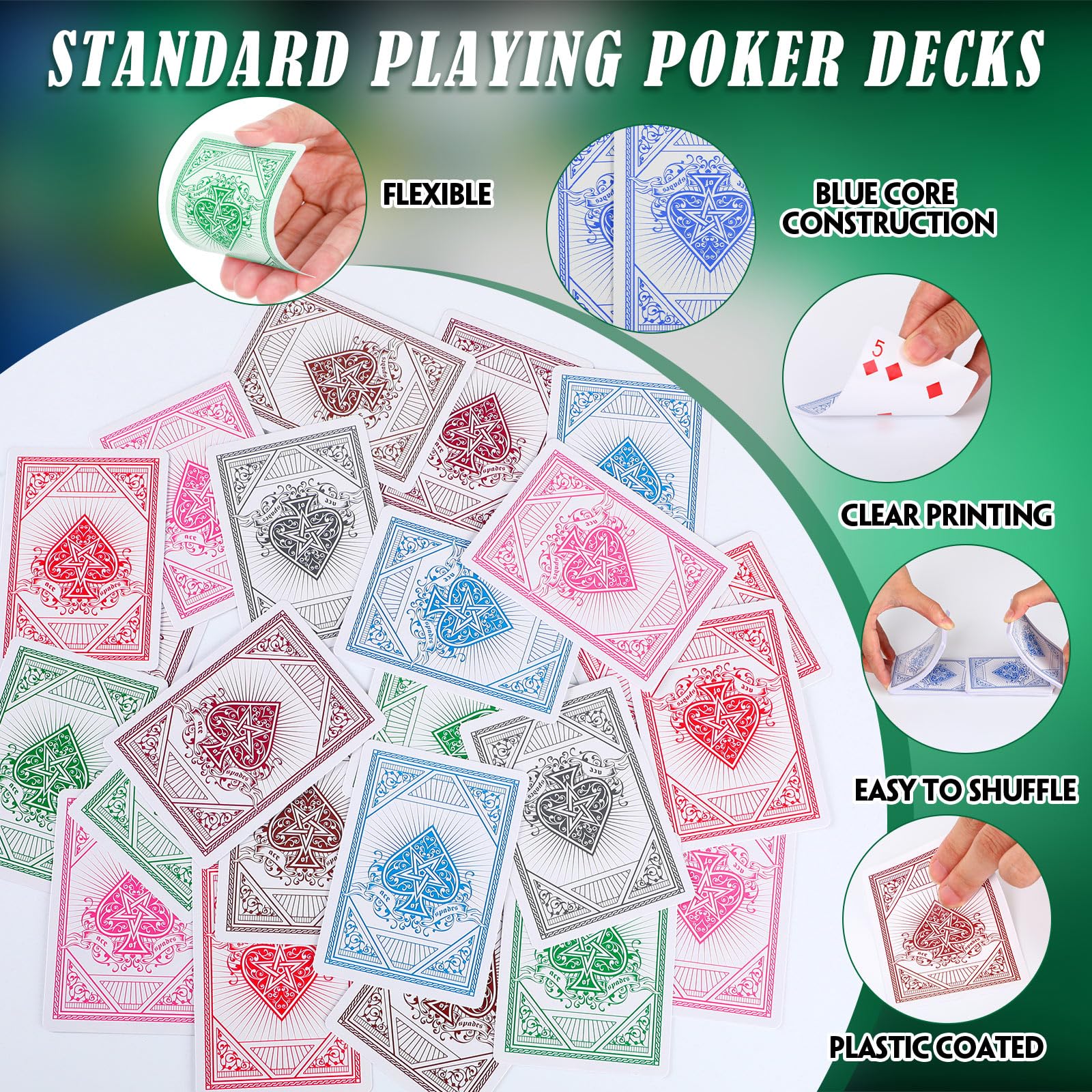 Zubebe 24-pack standard-size cards for comfortable shuffling and handling.