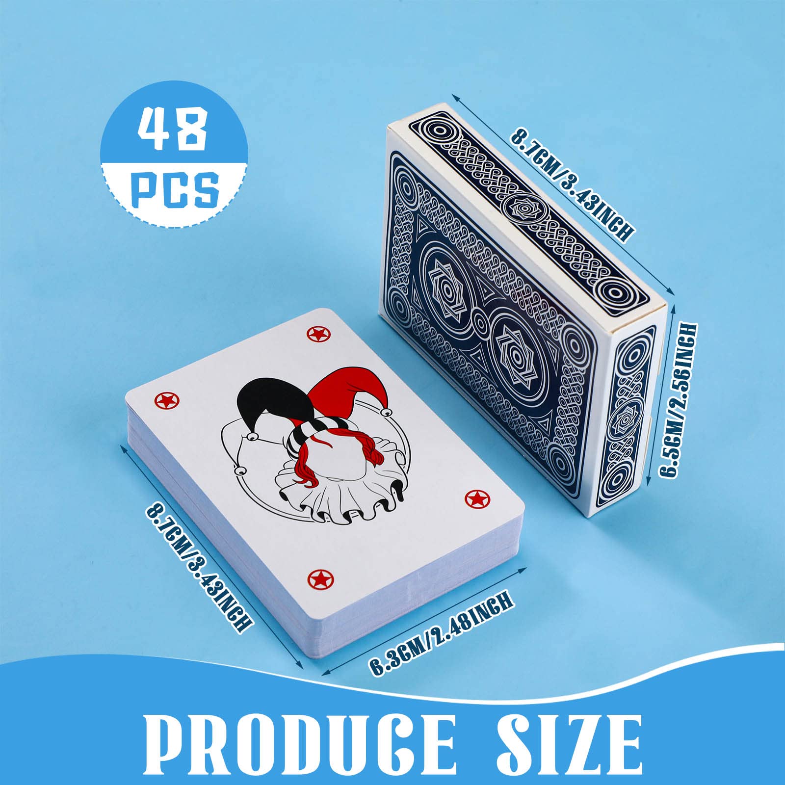 Zubebe standard-size playing cards measure 63x88 mm for familiar gameplay