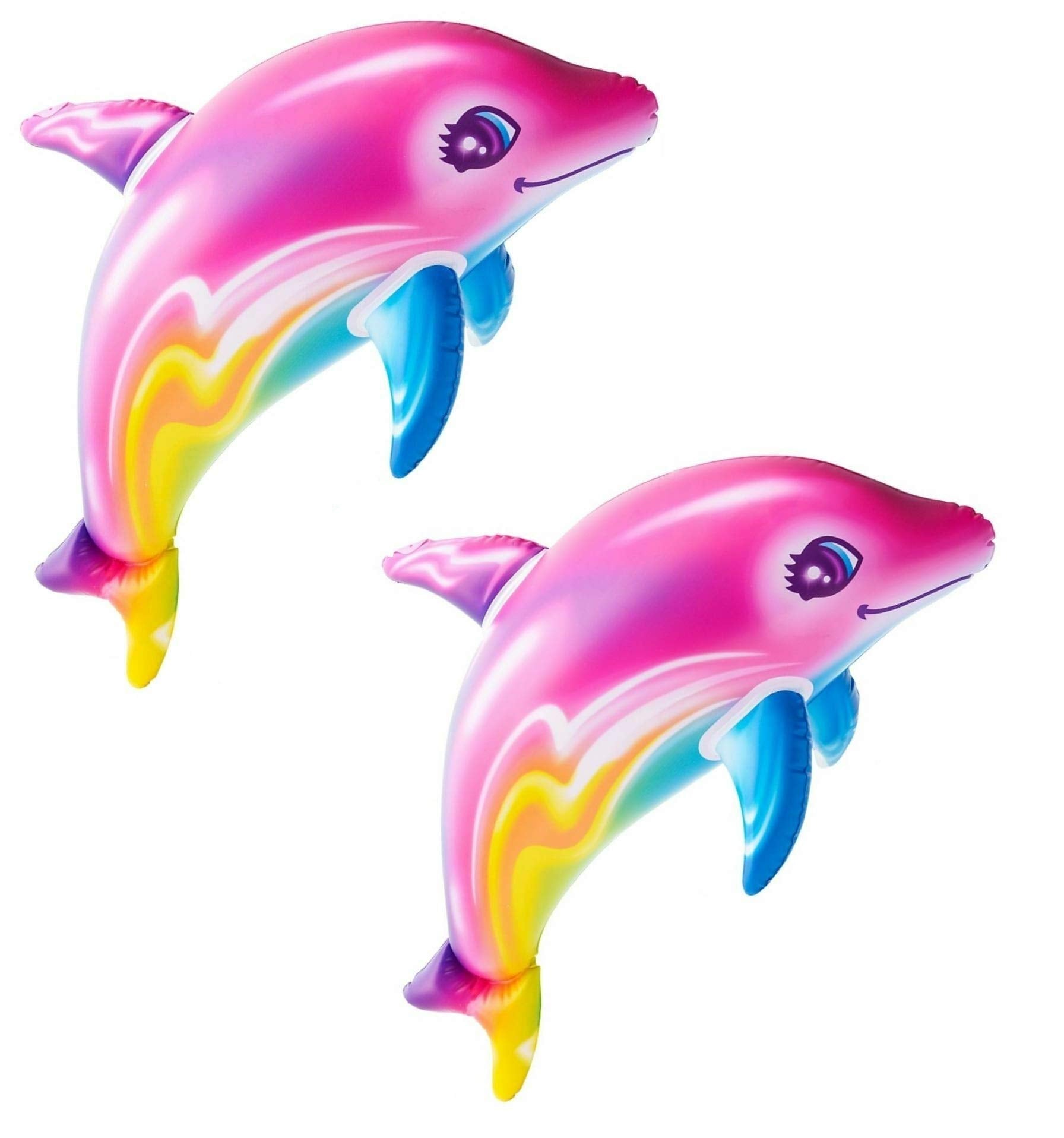 Zugar Land pink rainbow dolphin inflatable 36in, ideal eye-catching pool toy for summer fun.