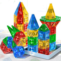 Zupooko 60-piece magnetic tiles with diamond-cut edges for vibrant light reflection