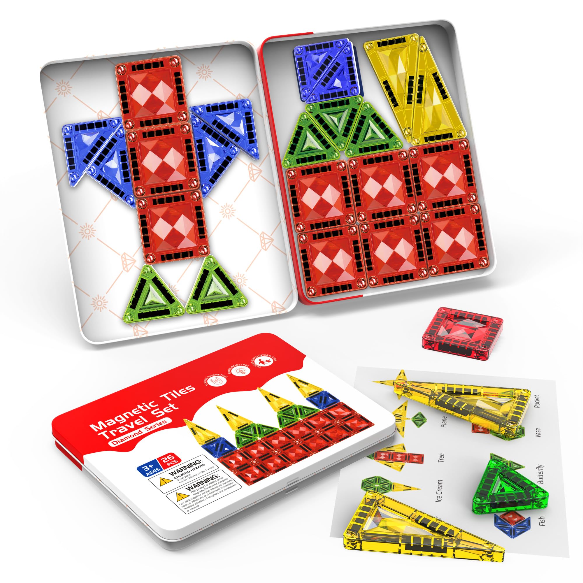 Zupooko Mini Magnetic Tiles with diamond-cut edges enhance light reflection for creative play