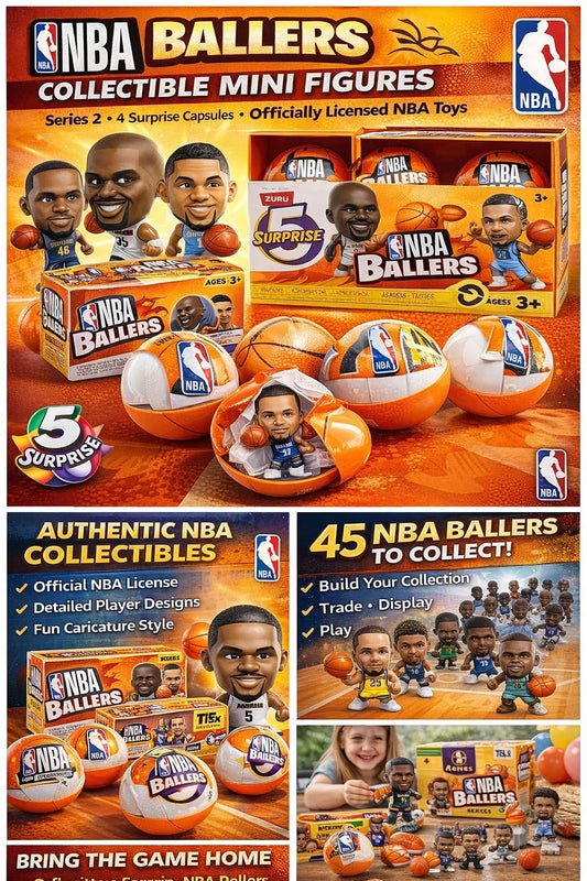 Mini figures from ZURU NBA Ballers Series 2 ready for collection and display