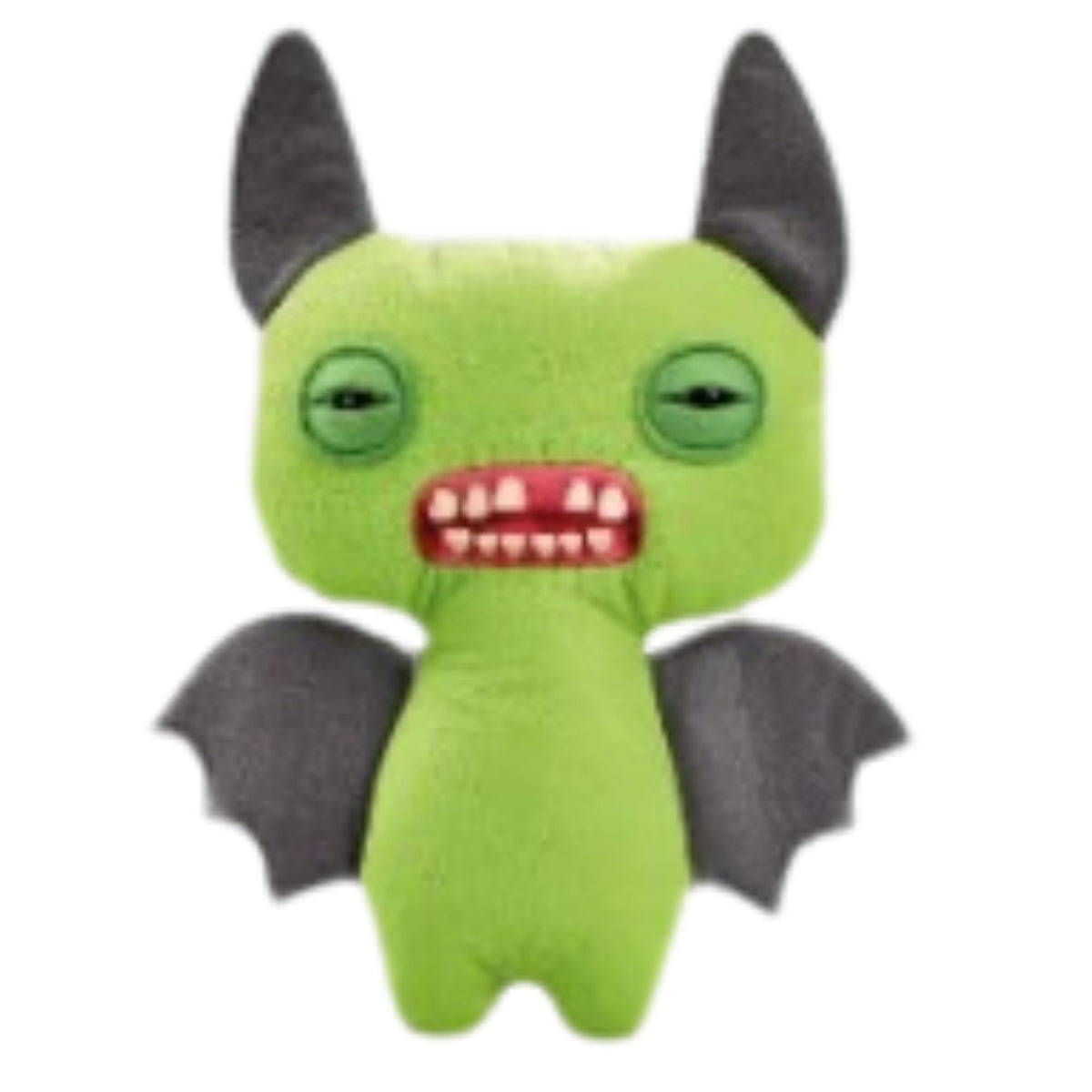 ZURU Fuggler Winged Bat plush with green fur and bat wings, ideal for display and cozy snuggles.