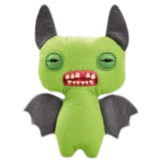 ZURU Fuggler Winged Bat plush with green fur and bat wings, ideal for display and cozy snuggles.