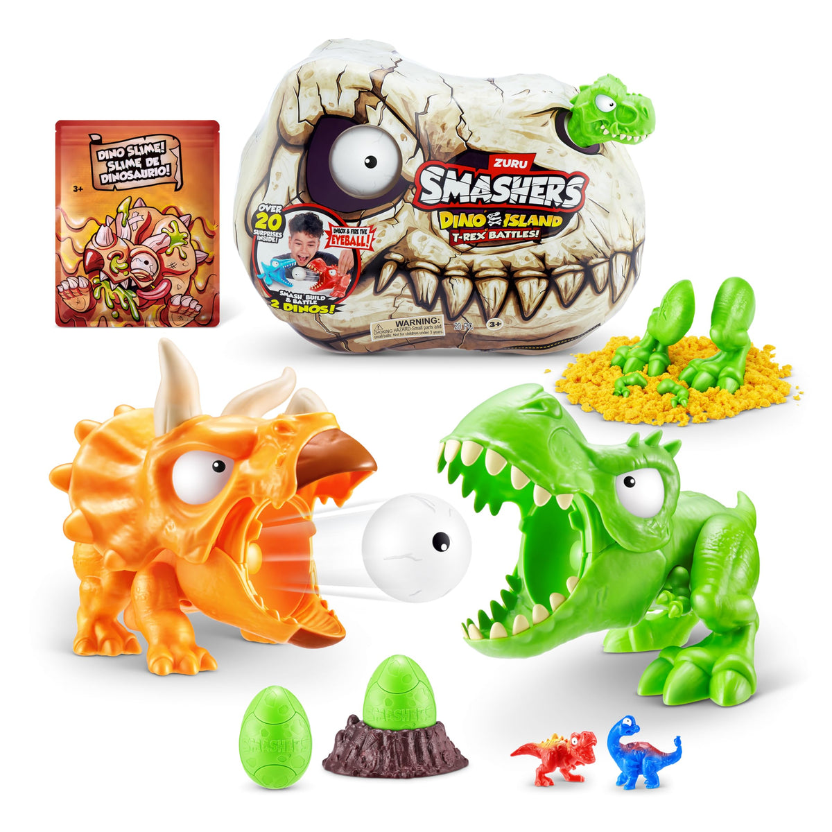 ZURU SMASHERS Dino Island playset assembly view with two battling dinos