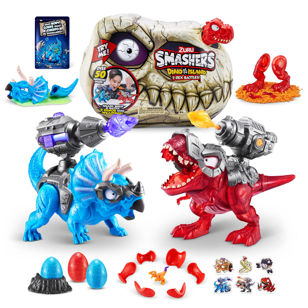ZURU SMASHERS Dino Island red version packaging showing a skull full of surprises for imaginative play