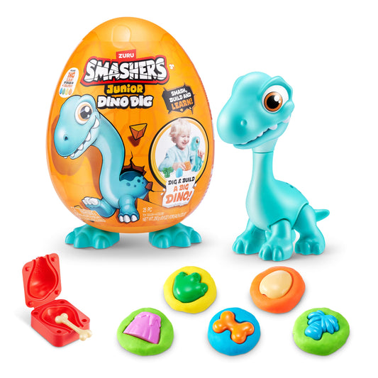 ZURU Smashers Junior Dino Dig egg front view promotes imaginative play with Brontosaurus