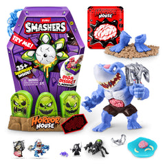 ZURU Smashers Mega Horror House blue coffin opening reveals surprises for imaginative play.
