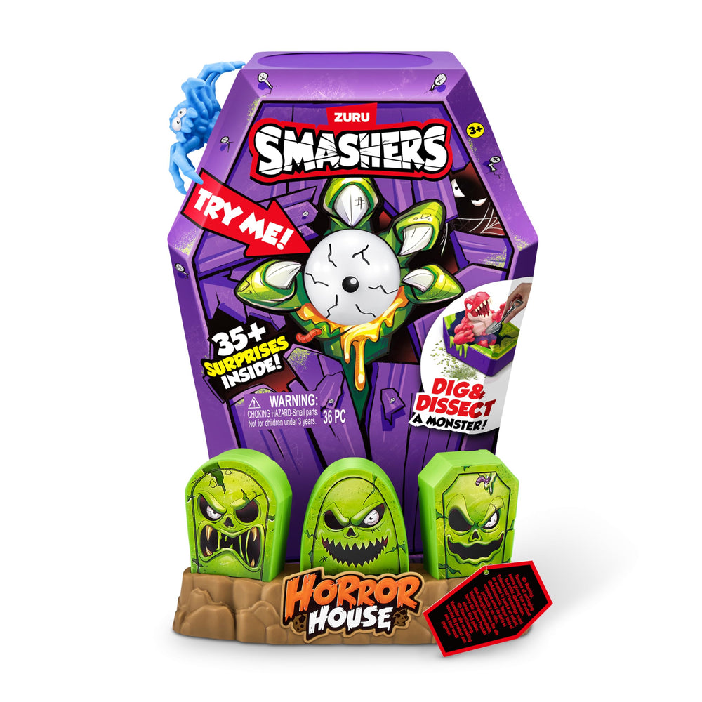 ZURU Smashers Mega Horror House blue dig scene with shovel invites tactile uncovering.