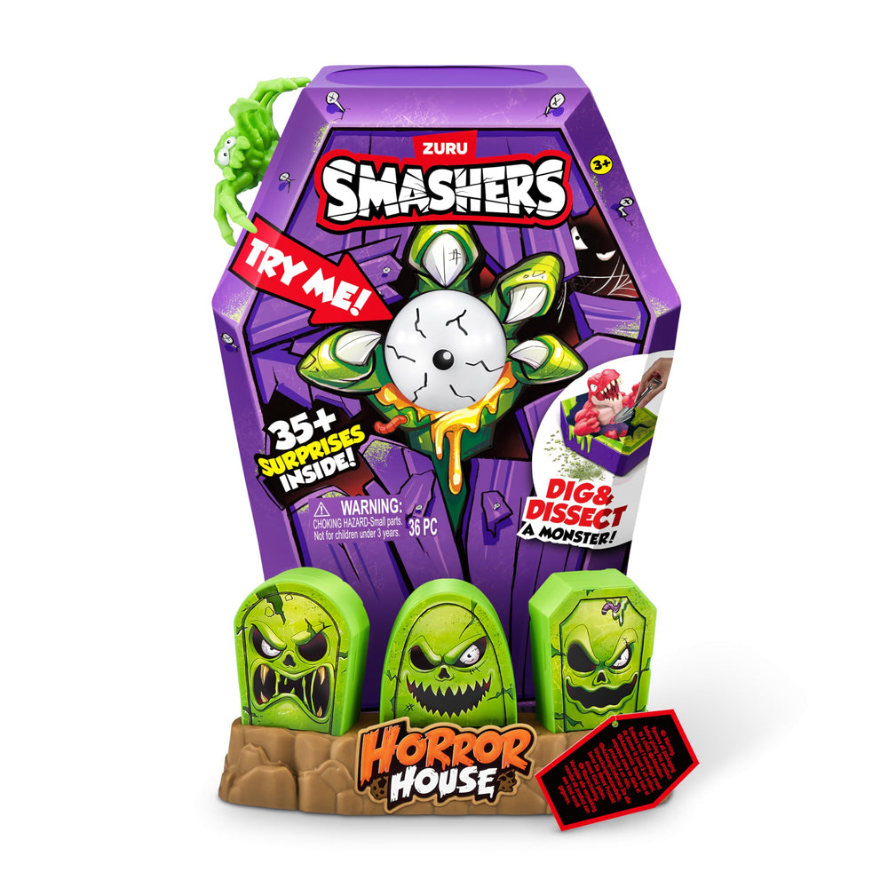 ZURU Smashers Mega Horror House brain-in-head reveal adds dramatic monster moment.