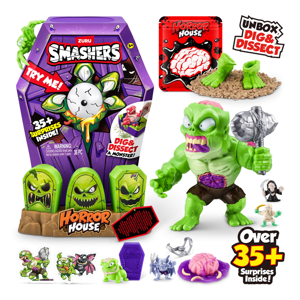ZURU Smashers Mega Horror House eye-in-head lights enhance spooky ambience.