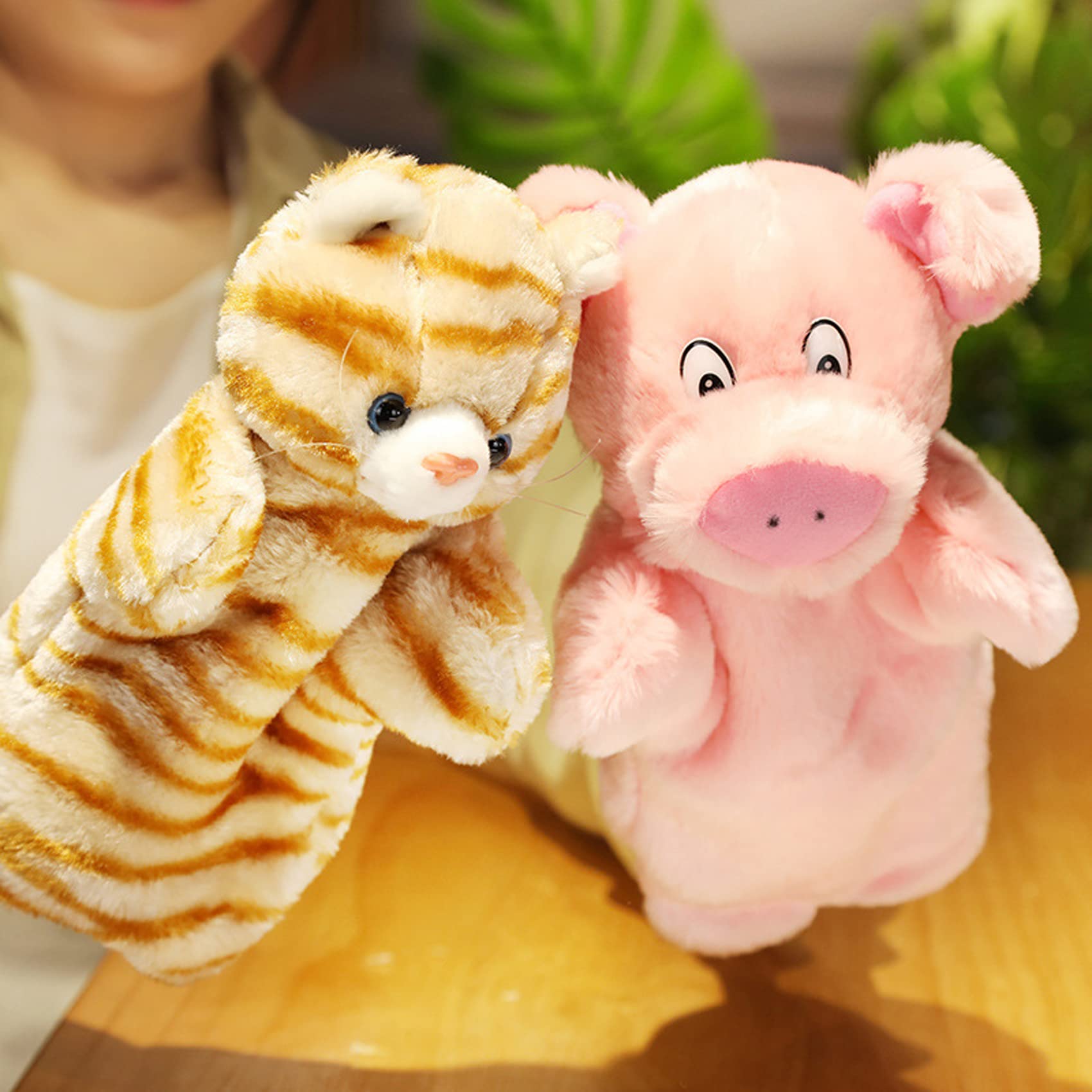 ZUXUCUVU tabby cat hand puppet in action supports creative play