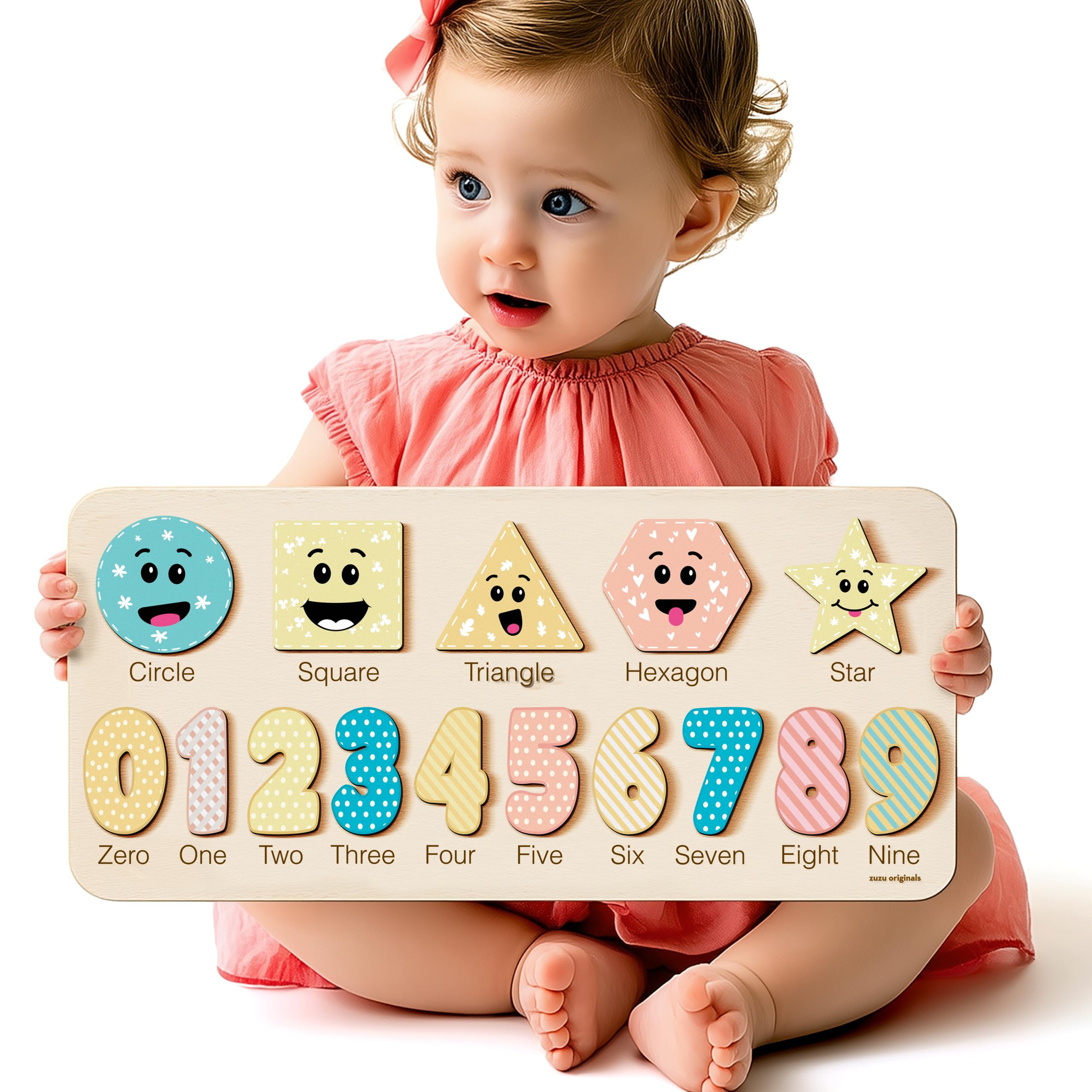 Zuzu Puzzle colorful shapes and letters help budding literacy and recognition.