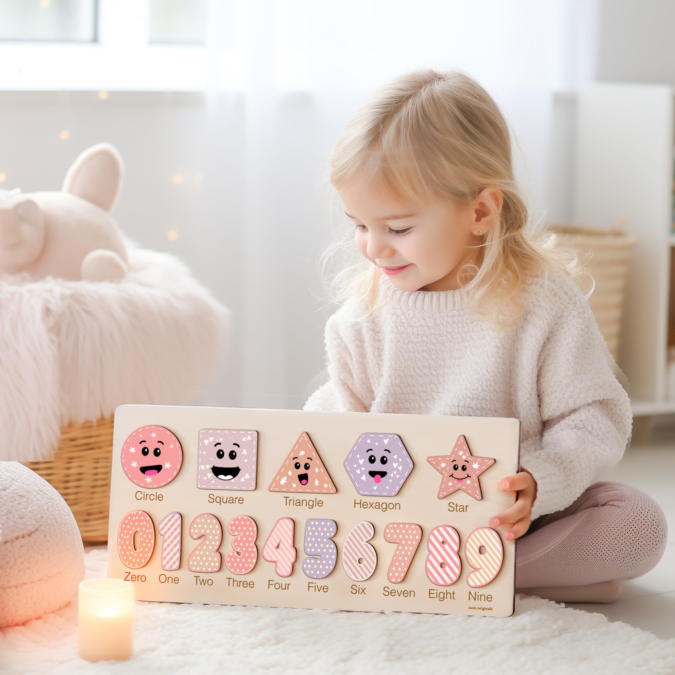 Zuzu Puzzle fits stylish nursery decor while encouraging cognitive exploration.