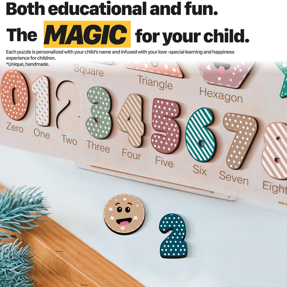 Close-up of wooden puzzle pieces from Zuzu Puzzle, smooth edges for safe exploration.
