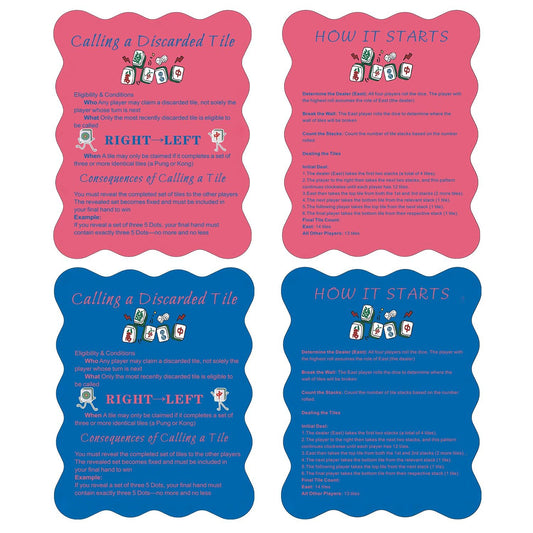 ZWFCGMMBC mahjong shufflers with printed rules for quick reference during play.