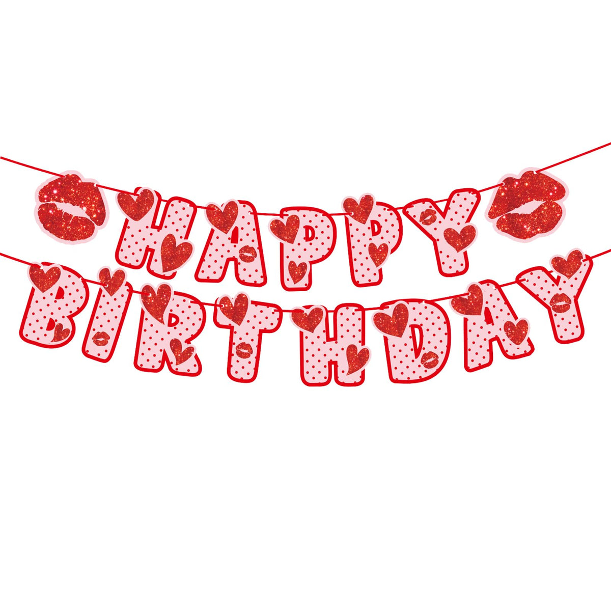 Zwiebeco Love Heart banner red pink glitter hanging display brightening birthdays
