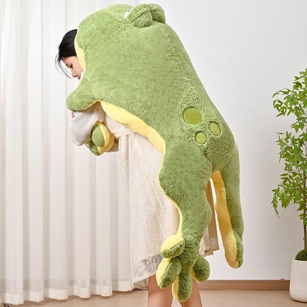 Zxioral large green frog plush with smiling eyes for cozy hugs and imaginative play.