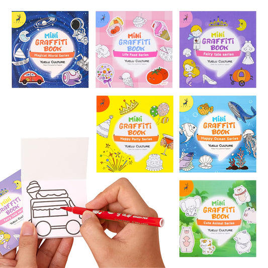 Zxvskr mini coloring books 6-pack display with vibrant, fun illustrations for quick focus.