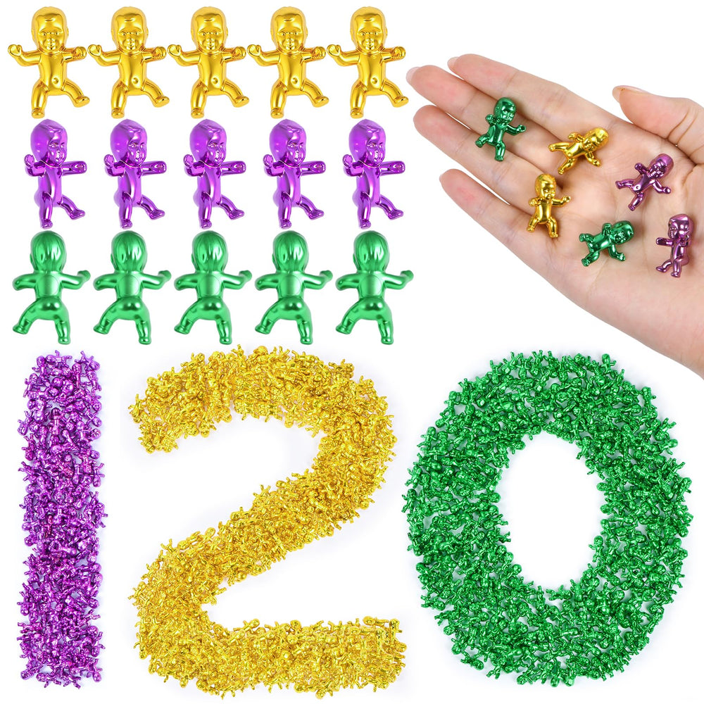 ZYFLSQ king cake babies pack in Mardi Gras colors for festive decor and surprises.