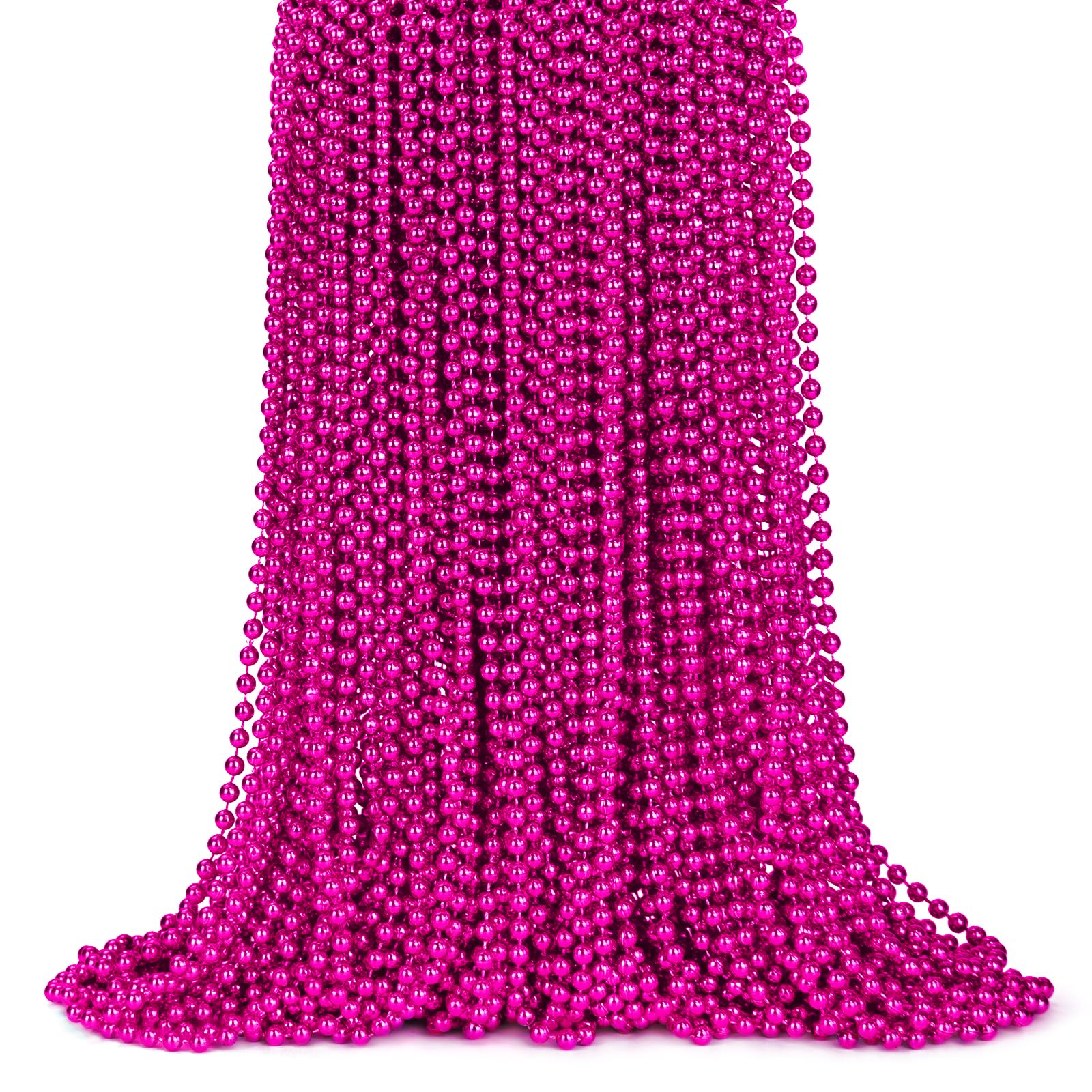 ZYFLSQ hot pink beads 33in necklace adds bold color to Mardi Gras outfits.