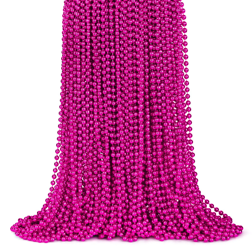ZYFLSQ hot pink beads 33in necklace adds bold color to Mardi Gras outfits.