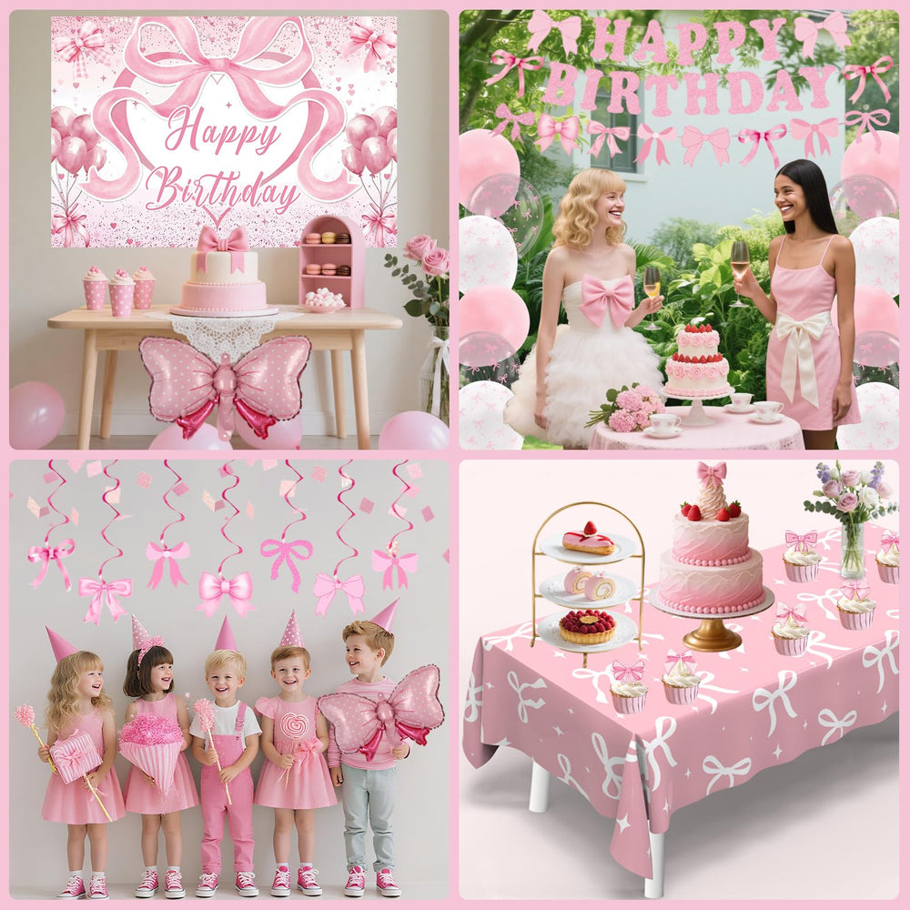 Zyikoch white latex balloons with pink bow print blend with the theme.