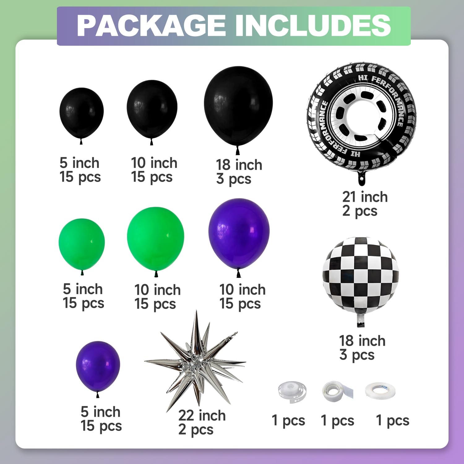Zylarithon checkered flag balloons evoke race day vibes for a lively party.