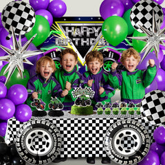 Zylarithon truck-themed backdrop sets the scene for a monster truck celebration.