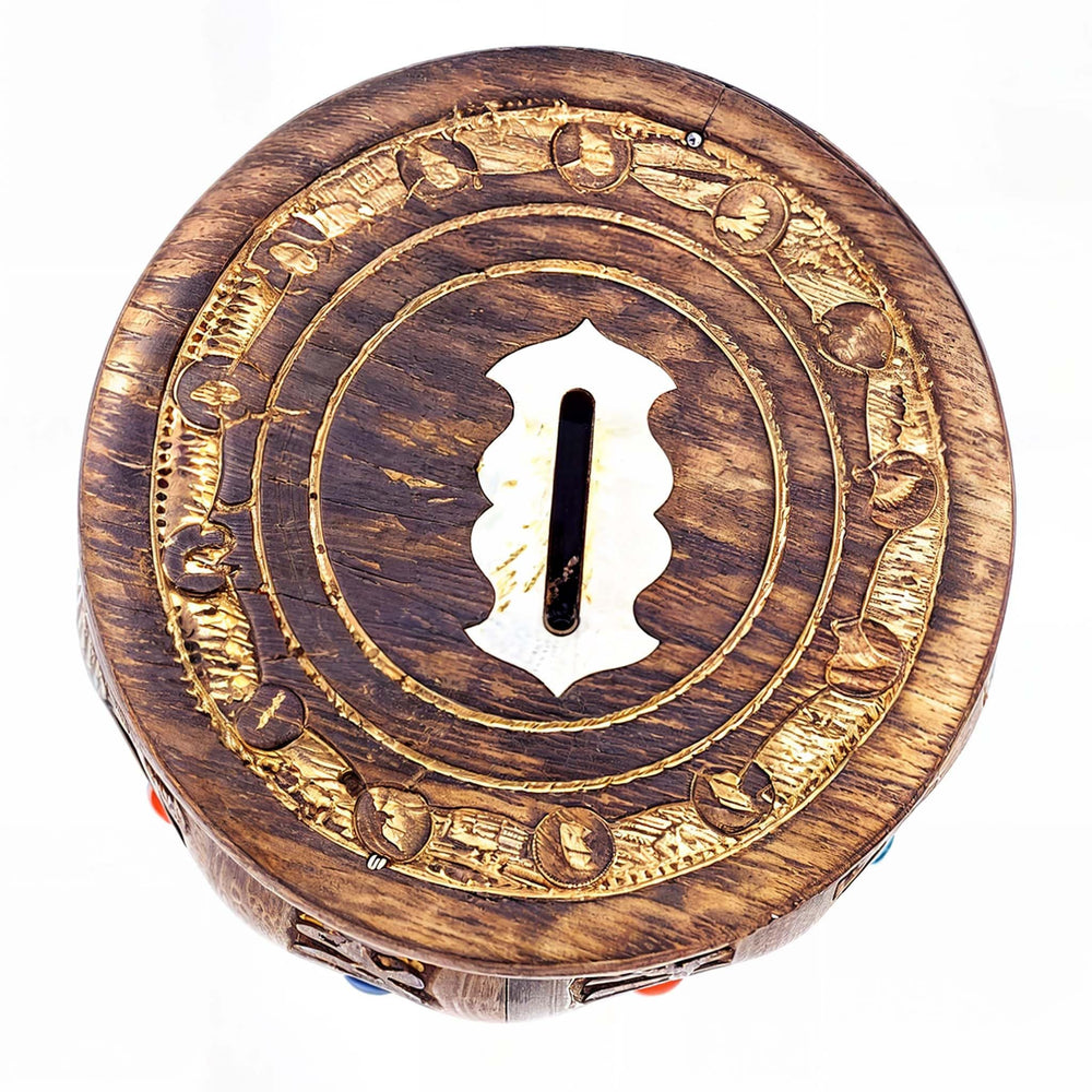 ZYNTIX barrel-design savings bank fits shelves as stylish decor.