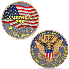 Zyviacy USA 250th coin front view featuring bold eagle design for display and celebration