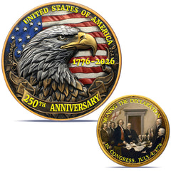 Zyviacy USA 250th eagle coin close-up for display and collection.