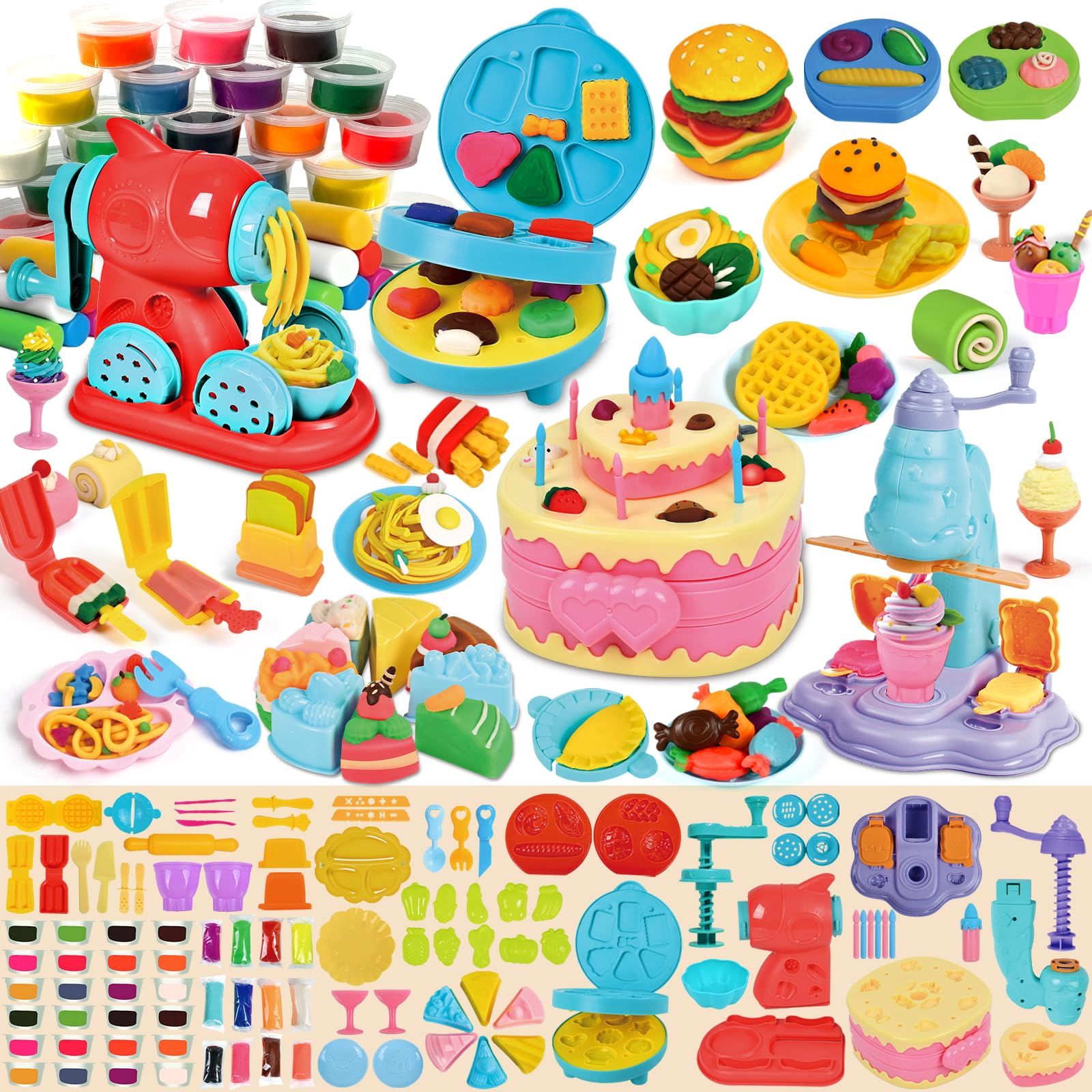 ZYYBQW 104-piece dough set front view encourages imaginative play and learning.