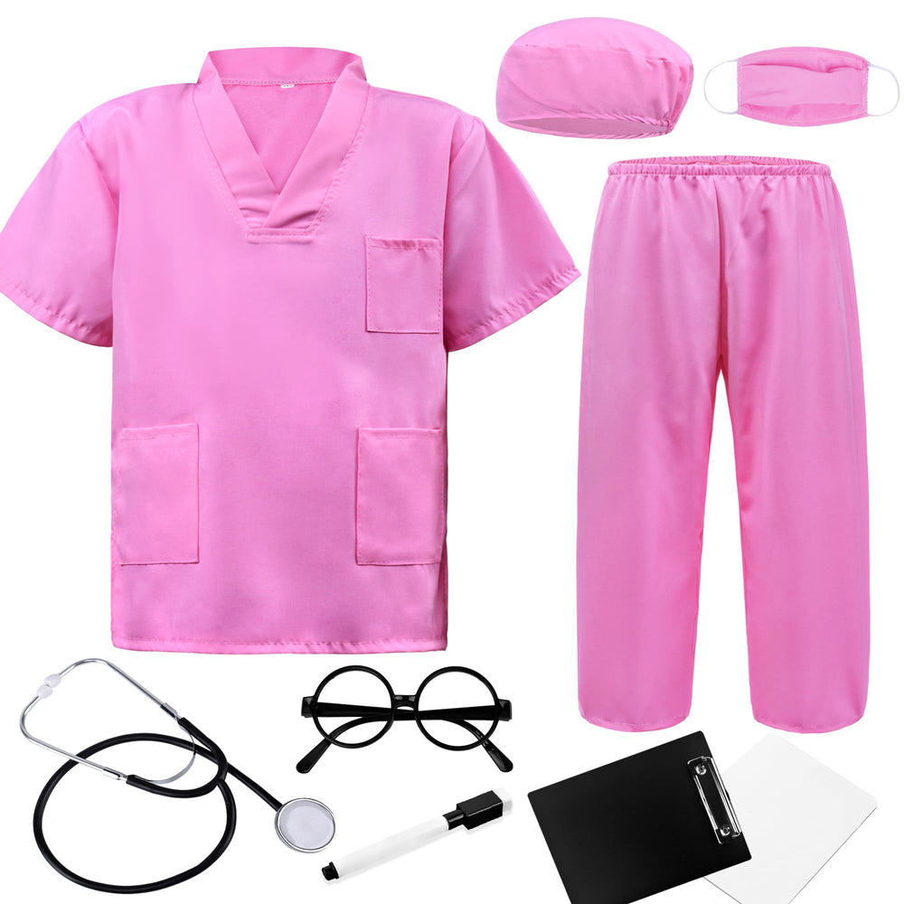 ZZIHAN pink scrubs doctor costume with stethoscope for imaginative pretend play