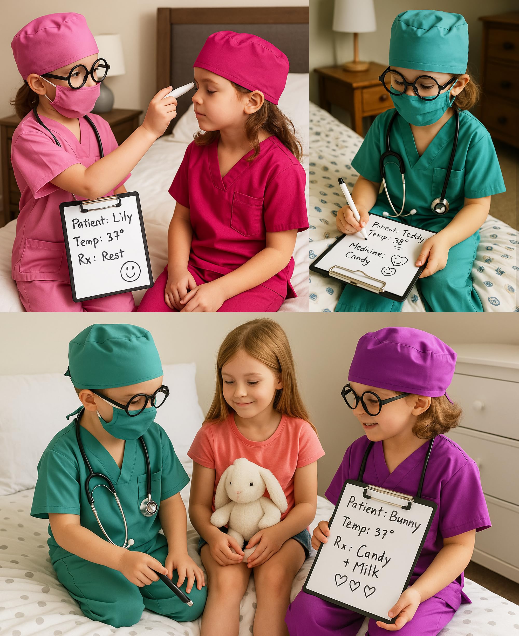 ZZIHAN kids doctor rose scrubs pants for pretend medical work