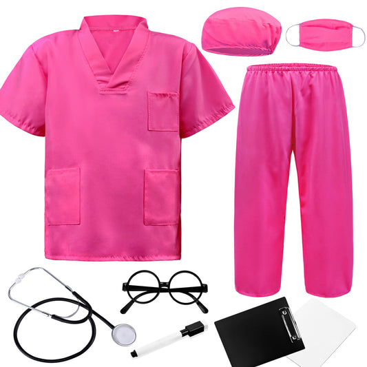 ZZIHAN kids doctor costume rose scrubs for imaginative role play and STEM-inspired learning.