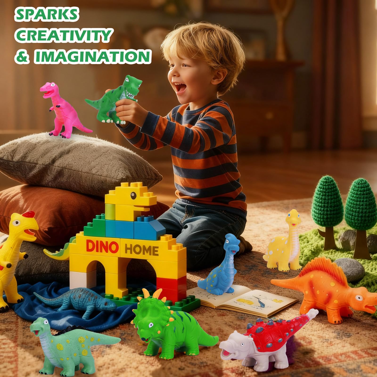 Soft rubber dinosaurs offer chew-safe durability for toddlers