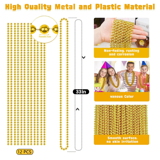 ZZYFGH Mardi Gras style gold bead necklace adds sparkle to parades and costumes.