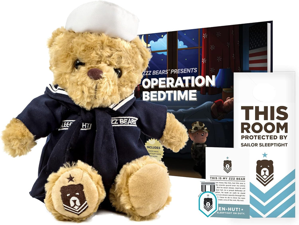 ZZZ Bears Sailor Sleeptight in navy uniform comforts kids at bedtime
