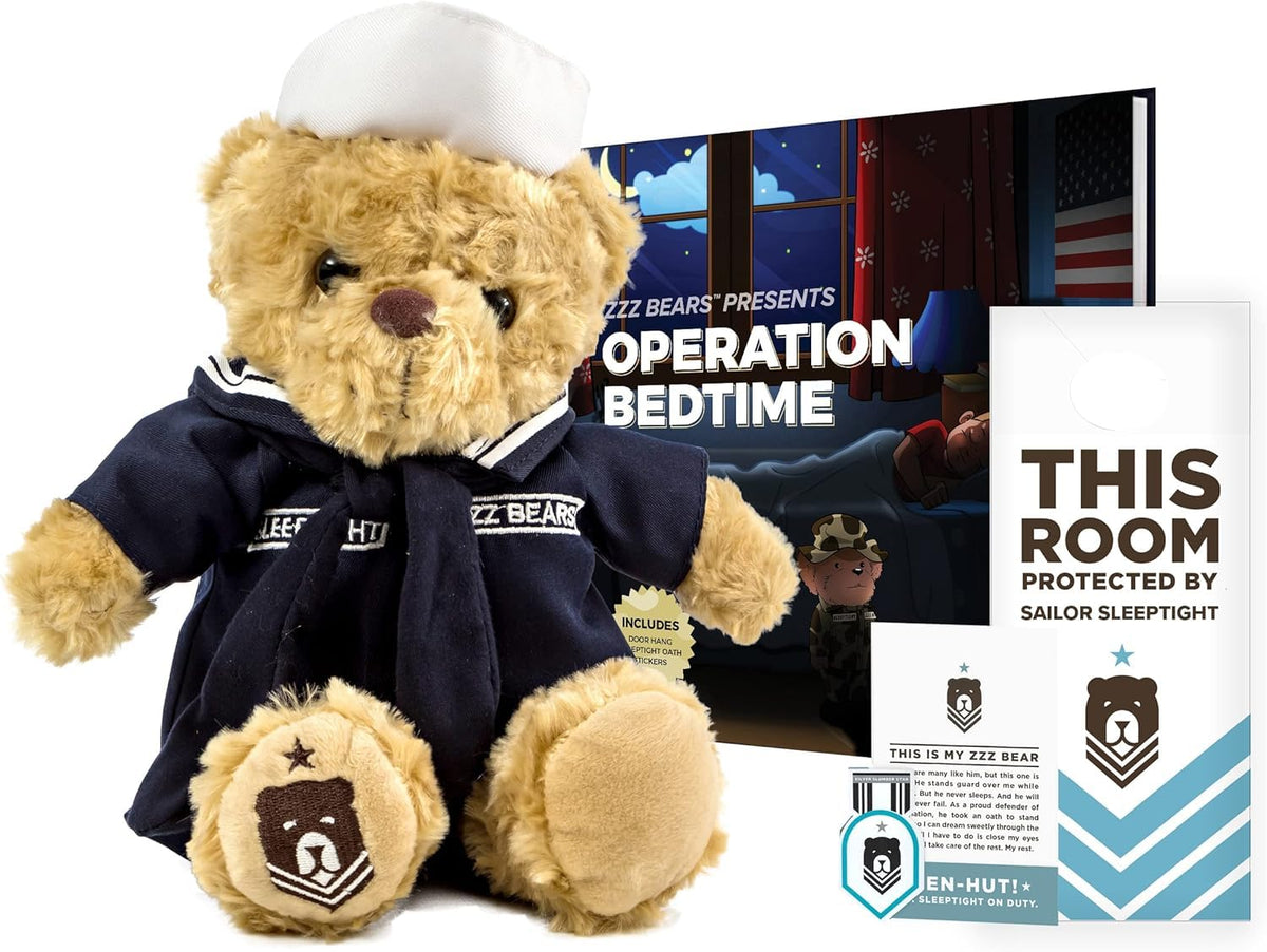 ZZZ Bears Sailor Sleeptight in navy uniform comforts kids at bedtime