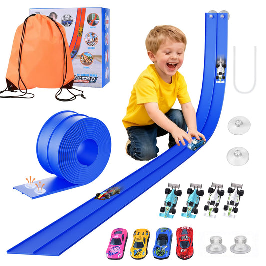 ZzzMgzzZ flex track 15ft setup on floor for creative racing